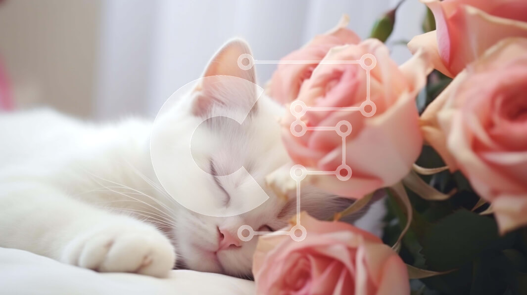 Intra Συλλεκτικό Ξύλινο Παζλ Plywood  4mm - Λευκή γάτα κοιμισμένη με ροζ τριαντάφυλλα Σε Ξύλινο Κουτί - Διαστάσεις: 10x10 cm – 25 κομμάτια