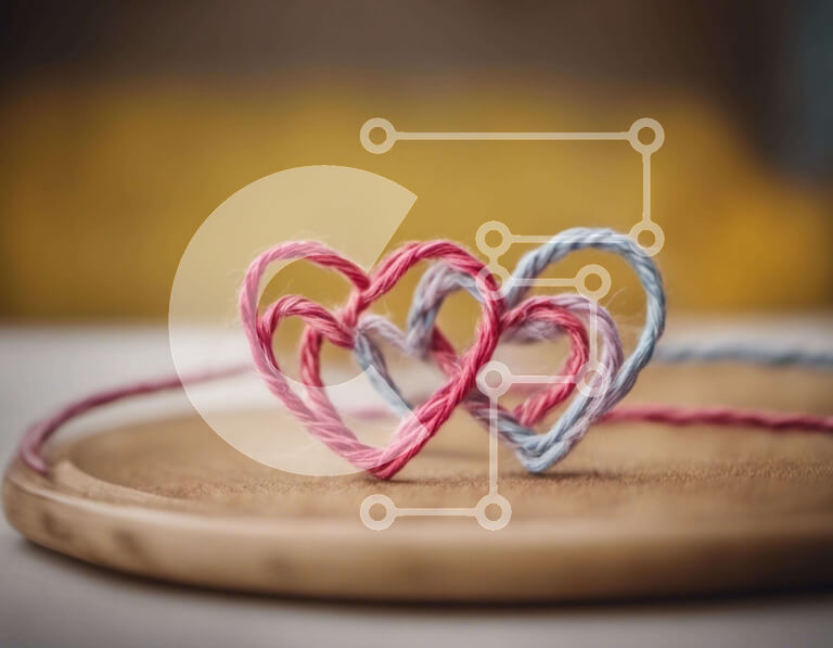 Intra Συλλεκτικό Ξύλινο Παζλ Plywood  4mm - Νήματα σε σχήμα καρδιάς σε ξύλινο πιάτο Σε Ξύλινο Κουτί - Διαστάσεις Puzzle: 10x10 cm – 25 κομμάτια