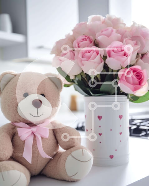 Intra Συλλεκτικό Ξύλινο Παζλ Plywood  4mm - Αρκουδάκι και ροζ τριαντάφυλλα για την ημέρα του Αγίου Βαλεντίνου Σε Ξύλινο Κουτί - Διαστάσεις: 10x10 cm – 25 κομμάτια