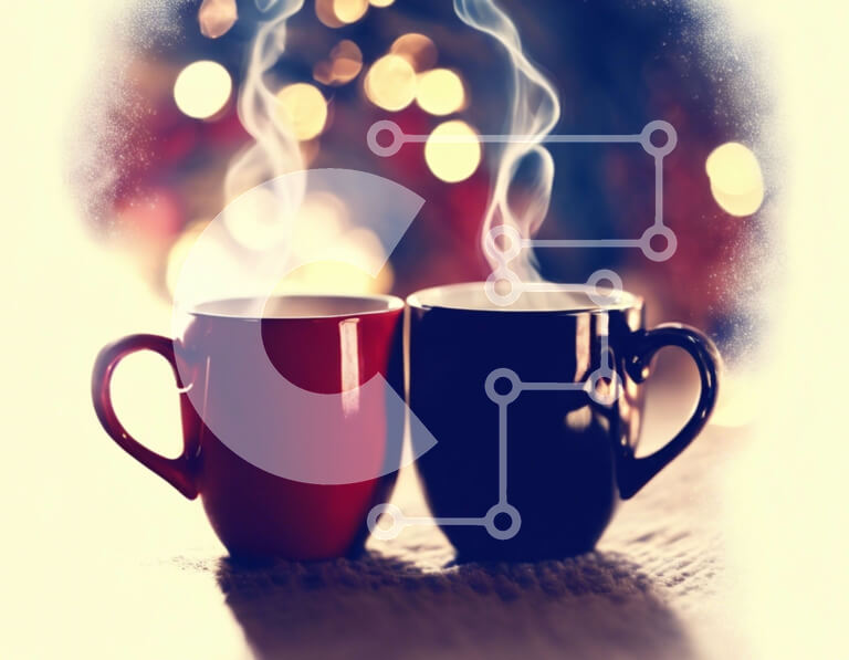 Intra Συλλεκτικό Ξύλινο Παζλ Plywood  4mm - Δύο κόκκινες και μαύρες κούπες καφέ στο τραπέζι με ατμό Σε Ξύλινο Κουτί - Διαστάσεις Puzzle: 10x10 cm – 25 κομμάτια