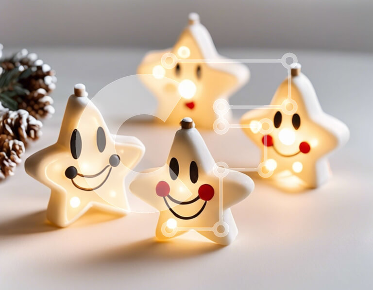 Intra Συλλεκτικό Ξύλινο Παζλ Plywood  4mm - Ομάδα χαριτωμένων κεραμικών ειδωλίων σε σχήμα αστεριού Σε Ξύλινο Κουτί - Διαστάσεις Puzzle: 10x10 cm – 25 κομμάτια