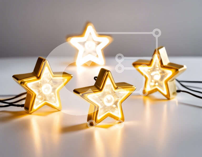 Intra Συλλεκτικό Ξύλινο Παζλ Plywood  4mm - Χρυσά φώτα σε σχήμα αστεριού σε λευκή επιφάνεια Σε Ξύλινο Κουτί - Διαστάσεις: 10x10 cm – 25 κομμάτια