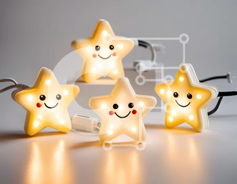 Intra Συλλεκτικό Ξύλινο Παζλ Plywood  4mm - Κίτρινα φωτάκια σε σχήμα αστεριού με χαμογελαστά πρόσωπα - φώτα νύχτας ή διακοσμητικά αντικείμενα Σε Ξύλινο Κουτί - Διαστάσεις Puzzle: 10x10 cm – 25 κομμάτια