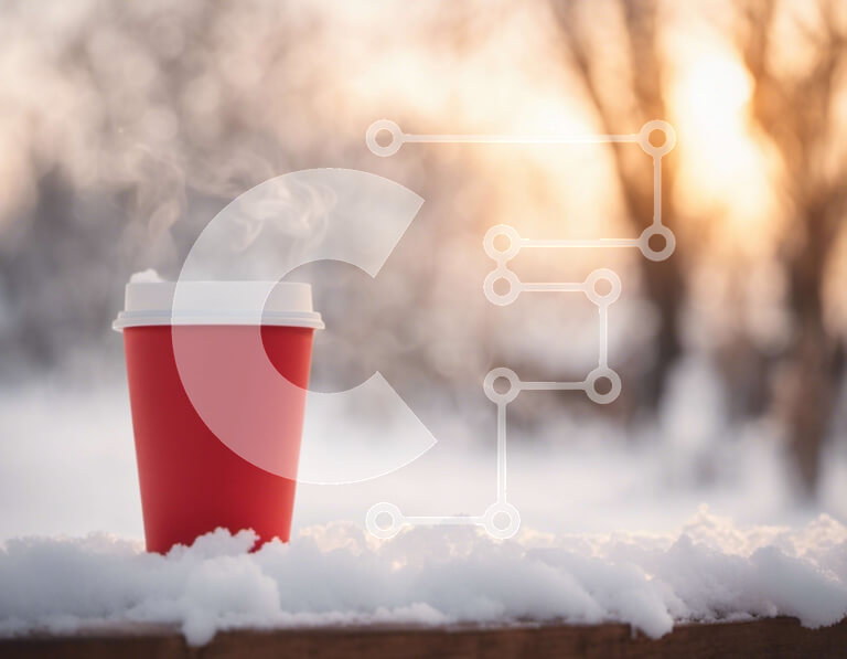 Intra Συλλεκτικό Ξύλινο Παζλ Plywood  4mm - Κόκκινο φλιτζάνι καφέ σε χιονισμένο έδαφος με άνοδο του ατμού Σε Ξύλινο Κουτί - Διαστάσεις Puzzle: 10x10 cm – 25 κομμάτια