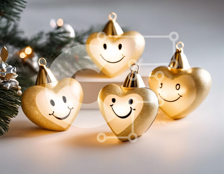 Intra Συλλεκτικό Ξύλινο Παζλ Plywood  4mm - Χρυσά στολίδια σε σχήμα καρδιάς με χαμογελαστά πρόσωπα Σε Ξύλινο Κουτί - Διαστάσεις: 10x10 cm – 25 κομμάτια