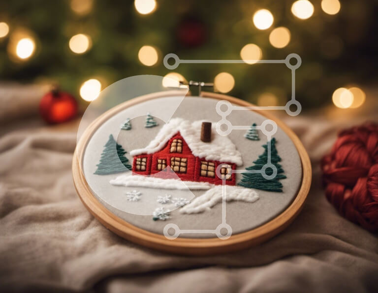 Intra Συλλεκτικό Ξύλινο Παζλ Plywood  4mm - Χιονισμένο Σπίτι σε Κεντητική Διακόσμηση Τσέρκι Σε Ξύλινο Κουτί - Διαστάσεις Puzzle: 10x10 cm – 25 κομμάτια