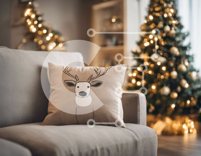 Intra Συλλεκτικό Ξύλινο Παζλ Plywood  4mm - Γκρίζος καναπές με χριστουγεννιάτικο δέντρο στο φόντο Σε Ξύλινο Κουτί - Διαστάσεις Puzzle: 10x10 cm – 25 κομμάτια