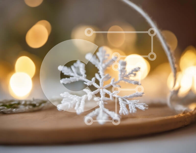 Intra Συλλεκτικό Ξύλινο Παζλ Plywood  4mm - Λευκή νιφάδα χιονιού σε διακοσμητικό ξύλινο πιάτο με πολύχρωμα φώτα Σε Ξύλινο Κουτί - Διαστάσεις: 10x10 cm – 25 κομμάτια