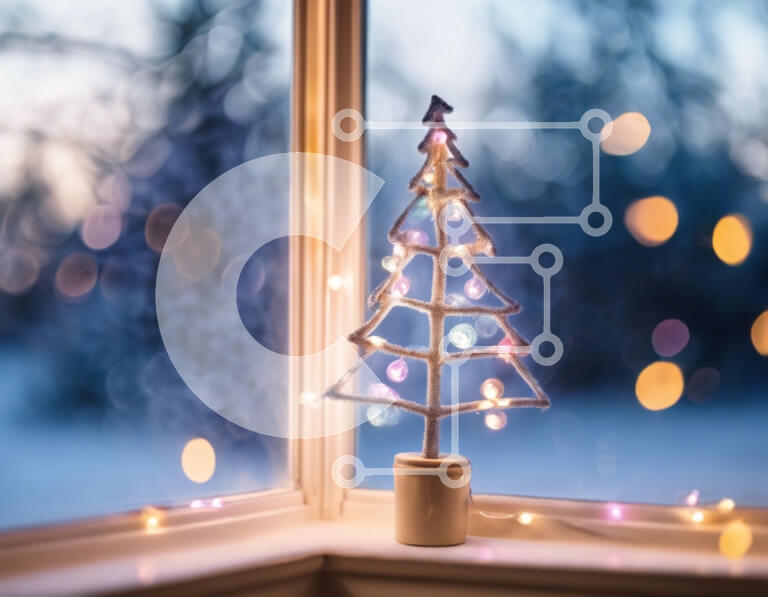 Intra Συλλεκτικό Ξύλινο Παζλ Plywood  4mm - Χριστουγεννιάτικο δέντρο στο περβάζι παραθύρου με πολύχρωμα φώτα Σε Ξύλινο Κουτί - Διαστάσεις: 10x10 cm – 25 κομμάτια