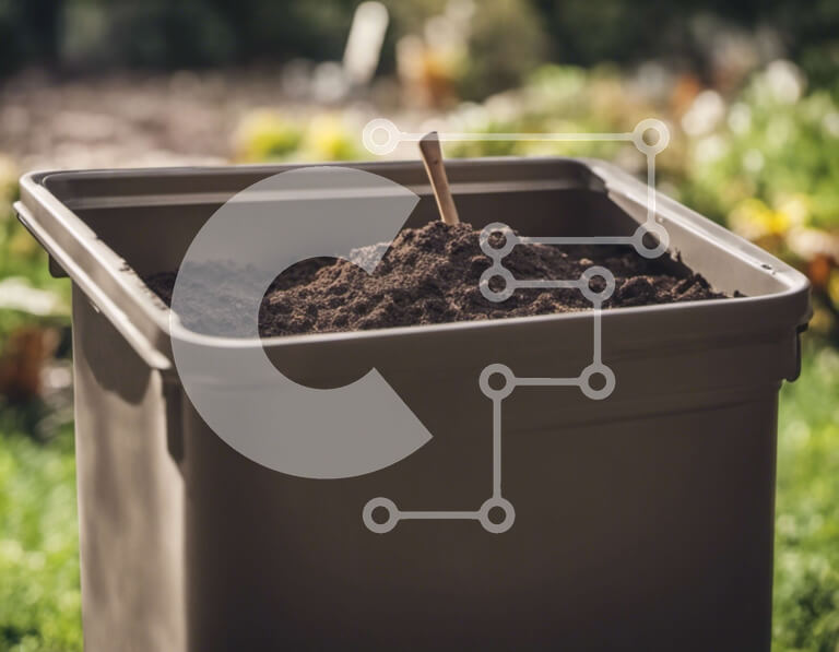 Intra Συλλεκτικό Ξύλινο Παζλ Plywood  4mm - Καφέ δοχείο απορριμμάτων γεμάτο χώμα σε έναν κήπο Σε Ξύλινο Κουτί - Διαστάσεις: 10x10 cm – 25 κομμάτια