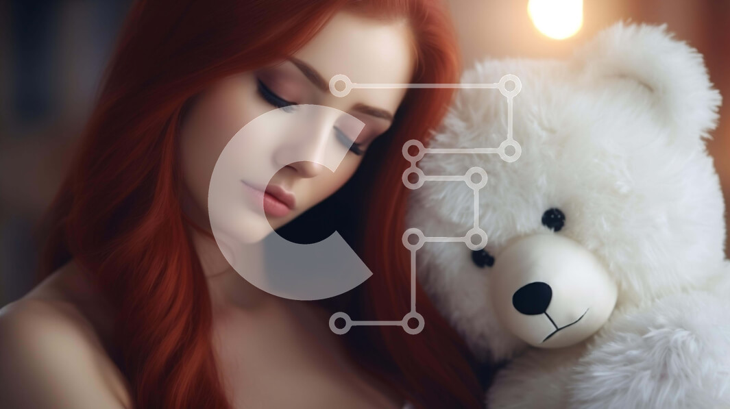 Intra Συλλεκτικό Ξύλινο Παζλ Plywood  4mm - Νεαρή γυναίκα που αναπαύεται με το αρκουδάκι Σε Ξύλινο Κουτί - Διαστάσεις Puzzle: 10x10 cm – 25 κομμάτια