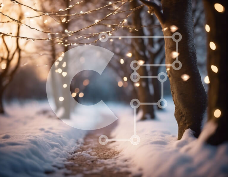 Intra Συλλεκτικό Ξύλινο Παζλ Plywood  4mm - Winter Wonderland: Pathway καλυμμένο με χιόνι με φώτα χορδών Σε Ξύλινο Κουτί - Διαστάσεις: 10x10 cm – 25 κομμάτια