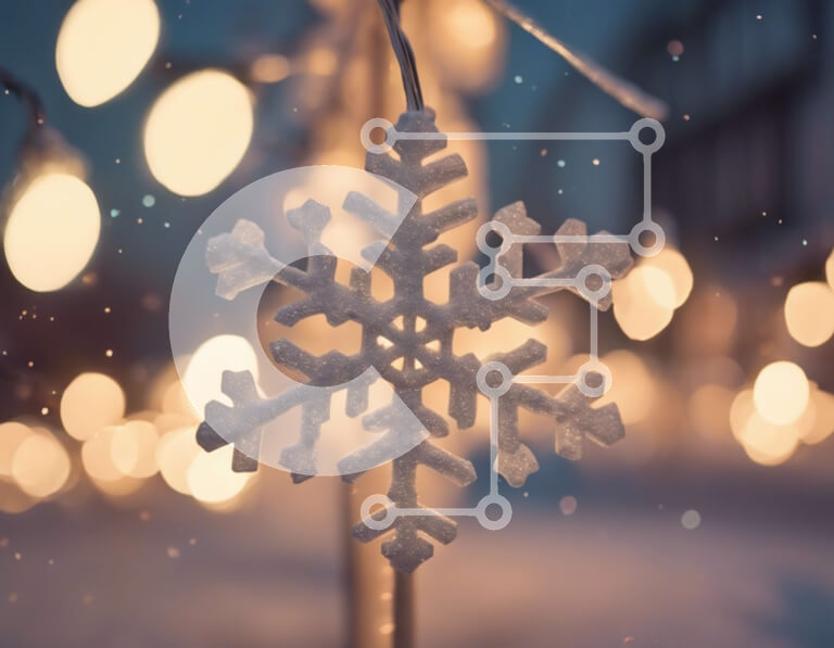 Intra Συλλεκτικό Ξύλινο Παζλ Plywood  4mm - Πολύχρωμα χριστουγεννιάτικα φώτα και νιφάδα χιονιού σε ένα δέντρο Σε Ξύλινο Κουτί - Διαστάσεις Puzzle: 10x10 cm – 25 κομμάτια