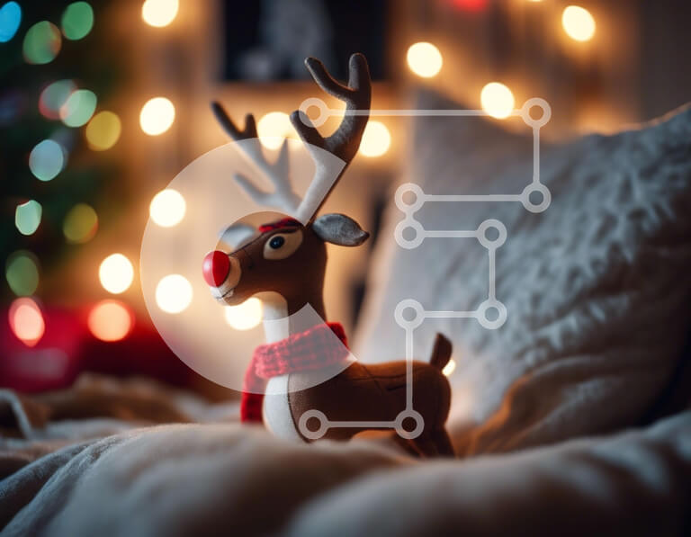 Intra Συλλεκτικό Ξύλινο Παζλ Plywood  4mm - Παιχνίδι ταράνδων με χριστουγεννιάτικα φώτα στο κρεβάτι Σε Ξύλινο Κουτί - Διαστάσεις: 10x10 cm – 25 κομμάτια