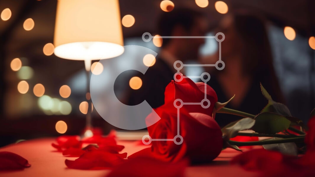 Intra Συλλεκτικό Ξύλινο Παζλ Plywood  4mm - Ρομαντική γιορτή του Αγίου Βαλεντίνου με κόκκινα τριαντάφυλλα και φιλιά ζευγάρι Σε Ξύλινο Κουτί - Διαστάσεις: 10x10 cm – 25 κομμάτια