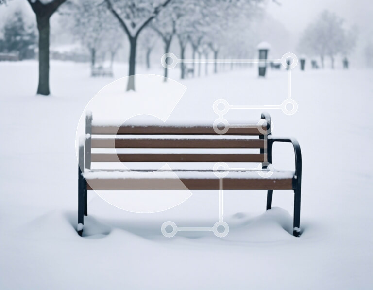 Intra Συλλεκτικό Ξύλινο Παζλ Plywood  4mm - Πάγκος Snowy Park με γύρω δέντρα Σε Ξύλινο Κουτί - Διαστάσεις Puzzle: 10x10 cm – 25 κομμάτια