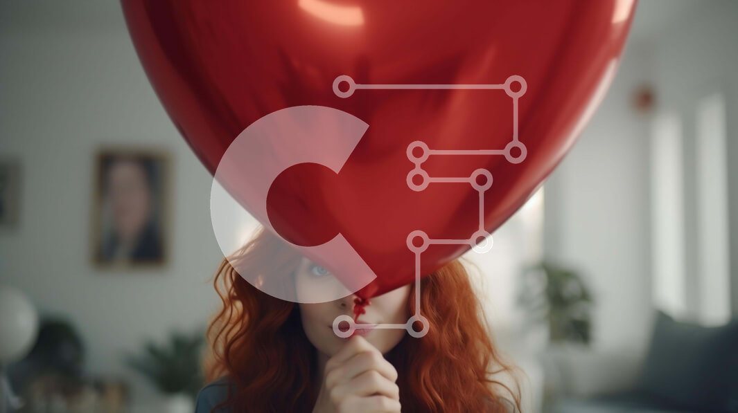 Intra Συλλεκτικό Ξύλινο Παζλ Plywood  4mm - Γυναίκα με κόκκινα μαλλιά που κρατά μπαλόνι σε σχήμα καρδιάς Σε Ξύλινο Κουτί - Διαστάσεις Puzzle: 10x10 cm – 25 κομμάτια