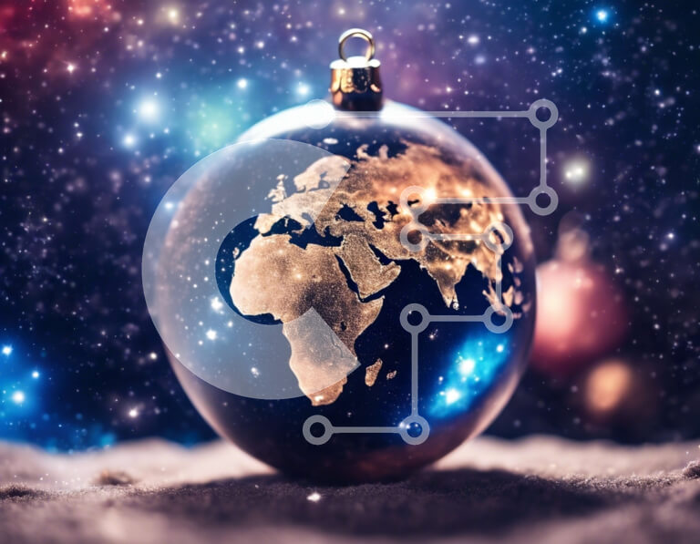 Intra Συλλεκτικό Ξύλινο Παζλ Plywood  4mm - Παγκόσμιος χάρτης Globe Στολίδι σε νιφάδες χιονιού και αστέρια Σε Ξύλινο Κουτί - Διαστάσεις: 10x10 cm – 25 κομμάτια