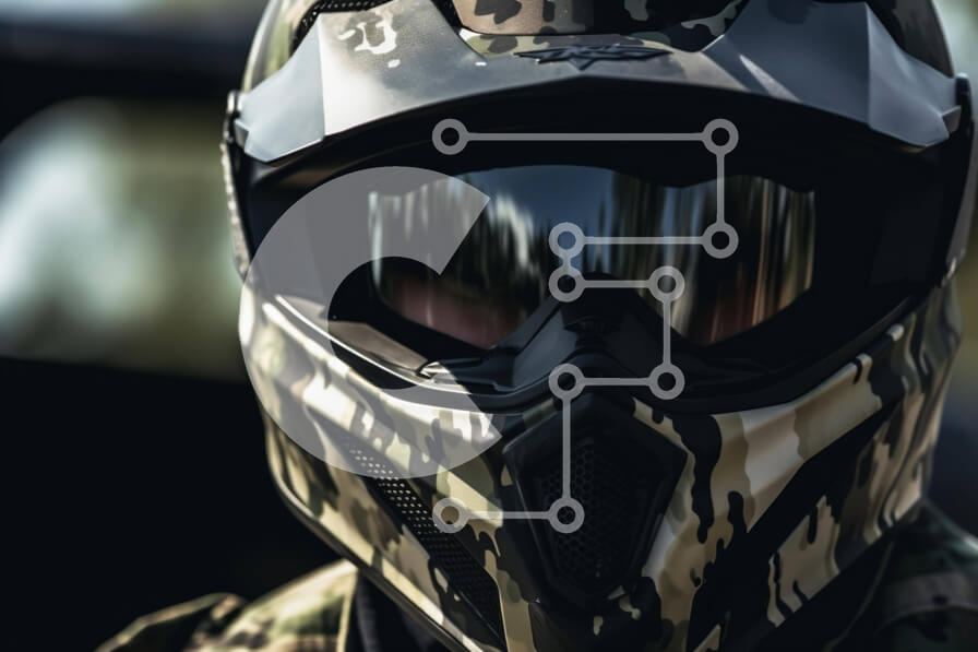 Intra Συλλεκτικό Ξύλινο Παζλ Plywood  4mm - Κοντινό πλάνο ενός κράνους καμουφλάζ μοτοκρός Σε Ξύλινο Κουτί - Διαστάσεις Puzzle: 10x10 cm – 25 κομμάτια