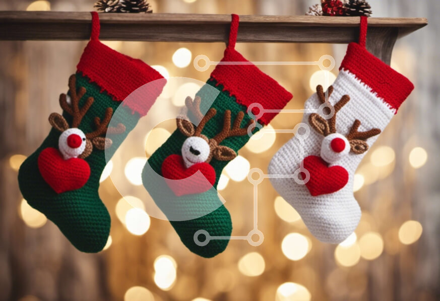 Intra Συλλεκτικό Ξύλινο Παζλ Plywood  4mm - Χριστουγεννιάτικες κάλτσες σε ξύλινο ράφι με καρδιές ταράνδου Σε Ξύλινο Κουτί - Διαστάσεις: 10x10 cm – 25 κομμάτια