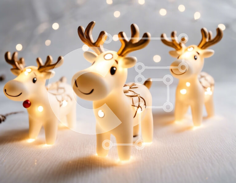 Intra Συλλεκτικό Ξύλινο Παζλ Plywood  4mm - Εορταστικά ειδώλια ταράνδων με φώτα Σε Ξύλινο Κουτί - Διαστάσεις: 10x10 cm – 25 κομμάτια