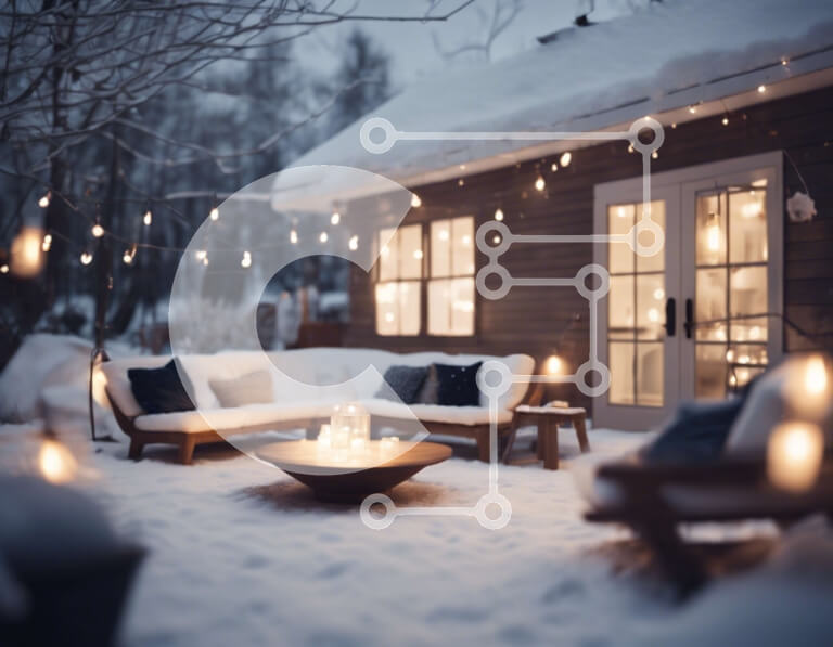 Intra Συλλεκτικό Ξύλινο Παζλ Plywood  4mm - Άνετος εξωτερικός χώρος με χιόνι και τζάκι Σε Ξύλινο Κουτί - Διαστάσεις Puzzle: 10x10 cm – 25 κομμάτια