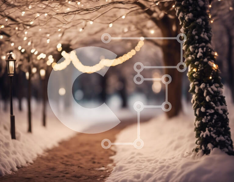 Intra Συλλεκτικό Ξύλινο Παζλ Plywood  4mm - Χιονισμένο μονοπάτι με δέντρα και φώτα χορδών Σε Ξύλινο Κουτί - Διαστάσεις: 10x10 cm – 25 κομμάτια