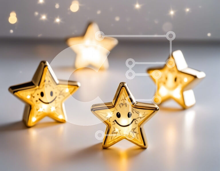 Intra Συλλεκτικό Ξύλινο Παζλ Plywood  4mm - Χρυσά αστέρια με χαμογελαστό πρόσωπο στο τραπέζι Σε Ξύλινο Κουτί - Διαστάσεις Puzzle: 10x10 cm – 25 κομμάτια