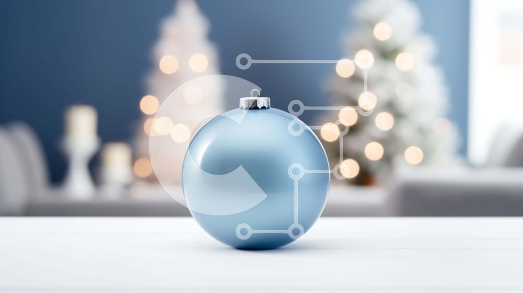 Intra Συλλεκτικό Ξύλινο Παζλ Plywood  4mm - Στολίδι μπλε μπάλας σε γιορτινό τραπέζι με λευκά χριστουγεννιάτικα δέντρα Σε Ξύλινο Κουτί - Διαστάσεις: 10x10 cm – 25 κομμάτια