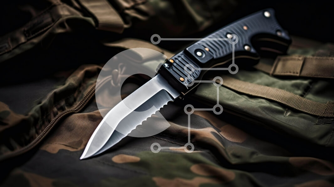 Intra Συλλεκτικό Ξύλινο Παζλ Plywood  4mm - Στρατιωτικό μαχαίρι σε καμουφλαρισμένα ρούχα Σε Ξύλινο Κουτί - Διαστάσεις: 10x10 cm – 25 κομμάτια