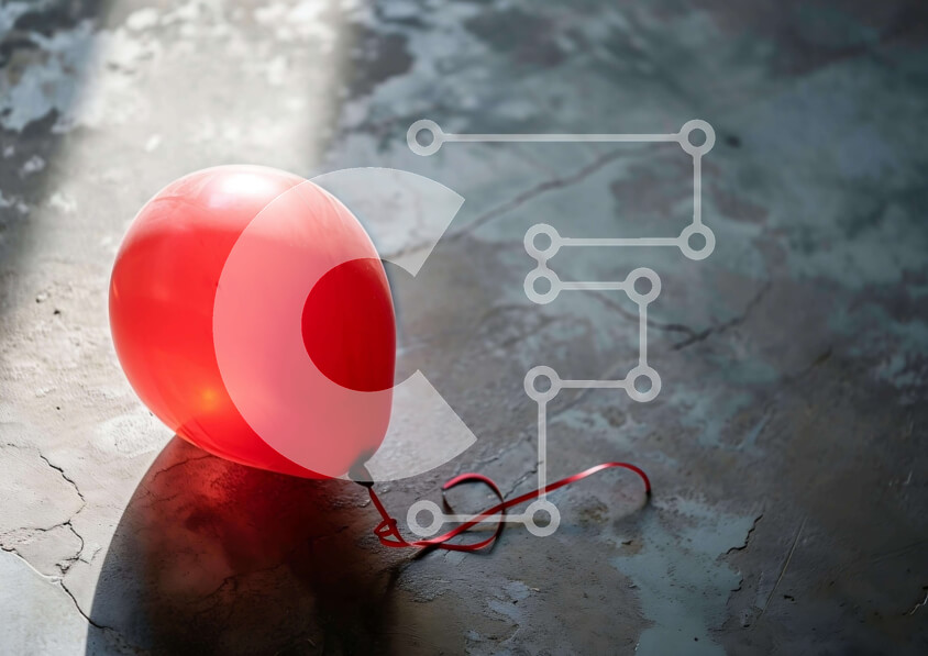 Intra Συλλεκτικό Ξύλινο Παζλ Plywood  4mm - Κόκκινο μπαλόνι στο έδαφος με συνδεδεμένο κορδόνι και σκιές Σε Ξύλινο Κουτί - Διαστάσεις: 10x10 cm – 25 κομμάτια