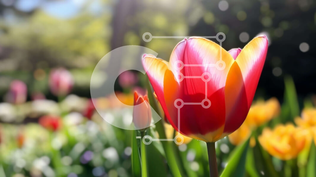 Intra Συλλεκτικό Ξύλινο Παζλ Plywood  4mm - Πολύχρωμη τουλίπα στον κήπο Σε Ξύλινο Κουτί - Διαστάσεις: 10x10 cm – 25 κομμάτια