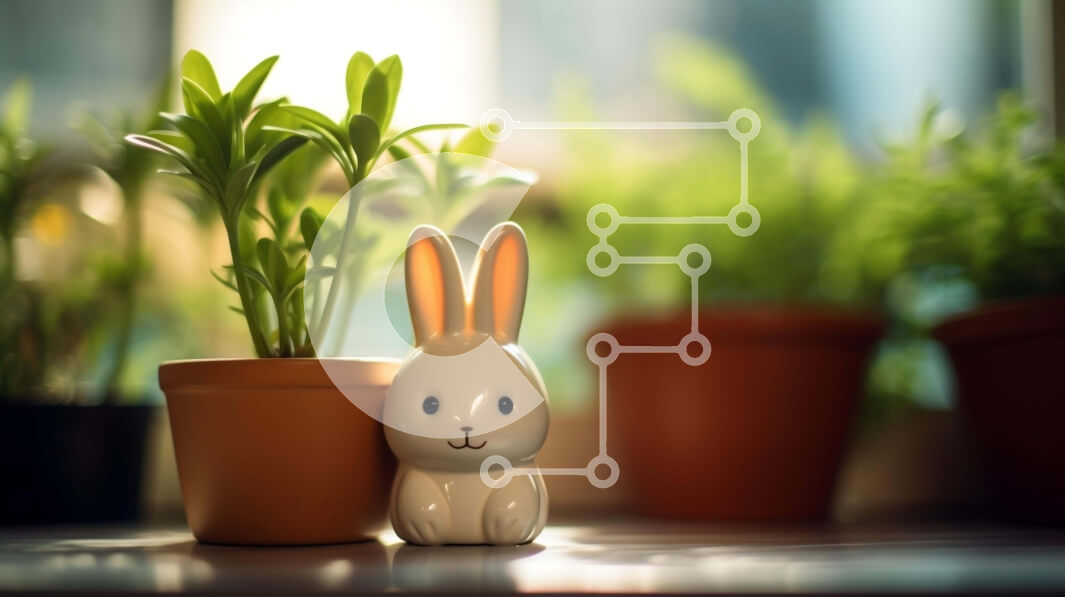 Intra Συλλεκτικό Ξύλινο Παζλ Plywood  4mm - Λευκό ειδώλιο λαγουδάκι με φυτά σε γλάστρες Σε Ξύλινο Κουτί - Διαστάσεις: 10x10 cm – 25 κομμάτια