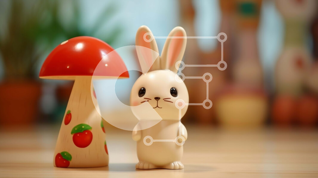 Intra Συλλεκτικό Ξύλινο Παζλ Plywood  4mm - Παιχνίδι κουνέλια και μανιτάρια σε ένα ιδιότροπο σκηνικό Σε Ξύλινο Κουτί - Διαστάσεις Puzzle: 10x10 cm – 25 κομμάτια