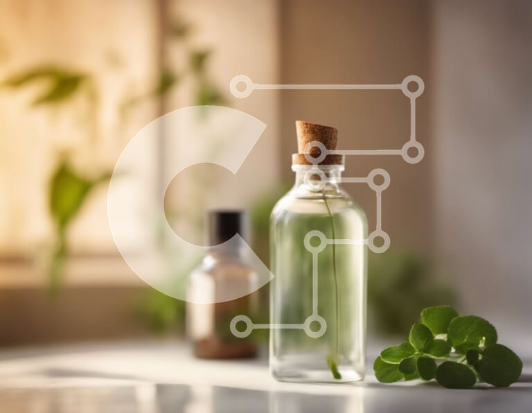 Intra Συλλεκτικό Ξύλινο Παζλ Plywood  4mm - Δύο μπουκάλια αιθέρια έλαια με πράσινο φύλλο και άδειο μπουκάλι Σε Ξύλινο Κουτί - Διαστάσεις Puzzle: 10x10 cm – 25 κομμάτια