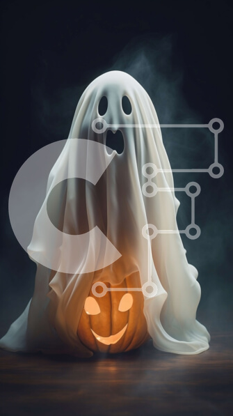 Intra Συλλεκτικό Ξύλινο Παζλ Plywood  4mm - Κολοκύθα σε σχήμα φαντάσματος σε καπνό Σε Ξύλινο Κουτί - Διαστάσεις Puzzle: 10x10 cm – 25 κομμάτια