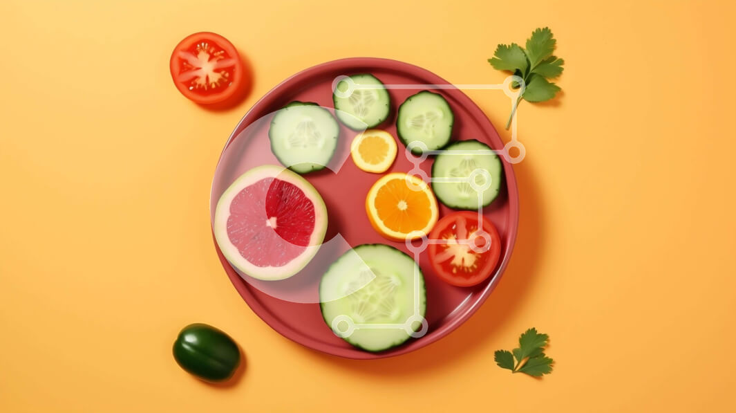 Σετ των 2 Intra Συλλεκτικό Ξύλινο Παζλ Plywood  4mm - Φρέσκα φρούτα και λαχανικά σε ένα ροζ πιάτο Σε Ξύλινο Κουτί - Διαστάσεις: 10x10 cm – 25 κομμάτια