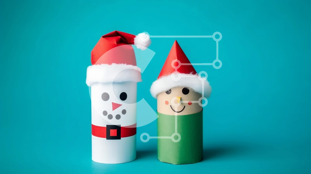 Intra Συλλεκτικό Ξύλινο Παζλ Plywood  4mm - Ρολά από χαρτί υγείας διακοσμημένα με χιονάνθρωπο και ξωτικό Σε Ξύλινο Κουτί - Διαστάσεις Puzzle: 10x10 cm – 25 κομμάτια