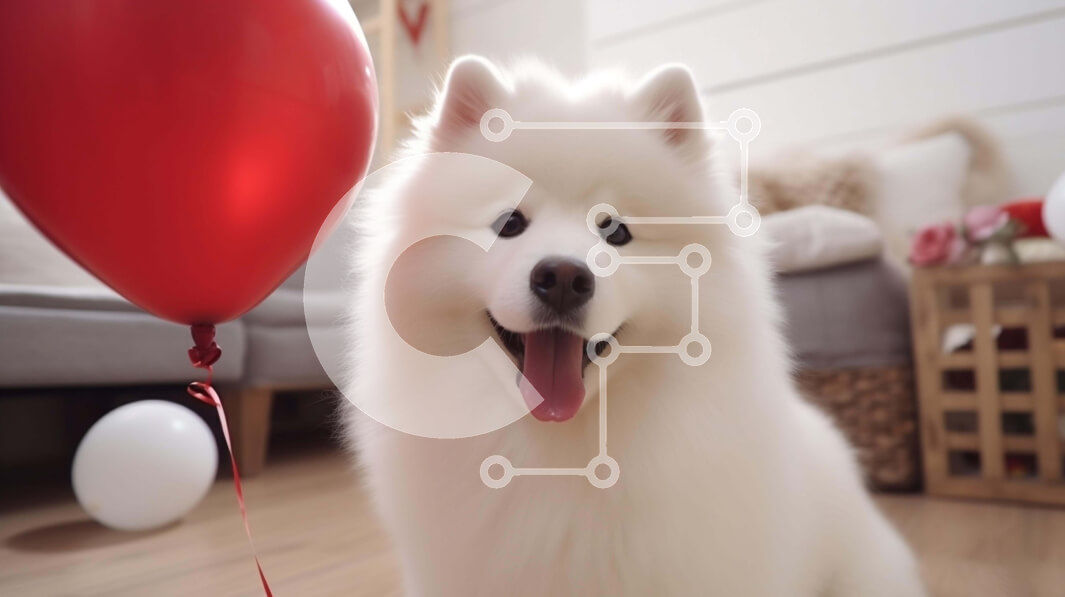 Σετ των 2 Intra Συλλεκτικό Ξύλινο Παζλ Plywood  4mm - Ευτυχισμένος λευκός σκύλος με κόκκινα μπαλόνια Σε Ξύλινο Κουτί - Διαστάσεις: 10x10 cm – 25 κομμάτια