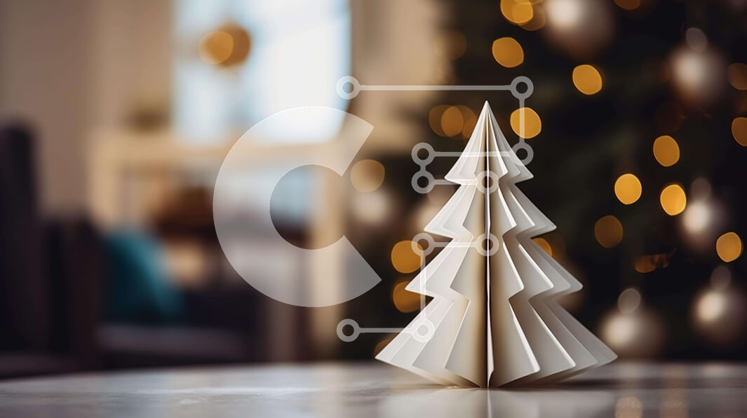 Intra Συλλεκτικό Ξύλινο Παζλ Plywood  4mm - Λευκό χριστουγεννιάτικο δέντρο Origami σε φόντο πίνακα Σε Ξύλινο Κουτί - Διαστάσεις: 10x10 cm – 25 κομμάτια