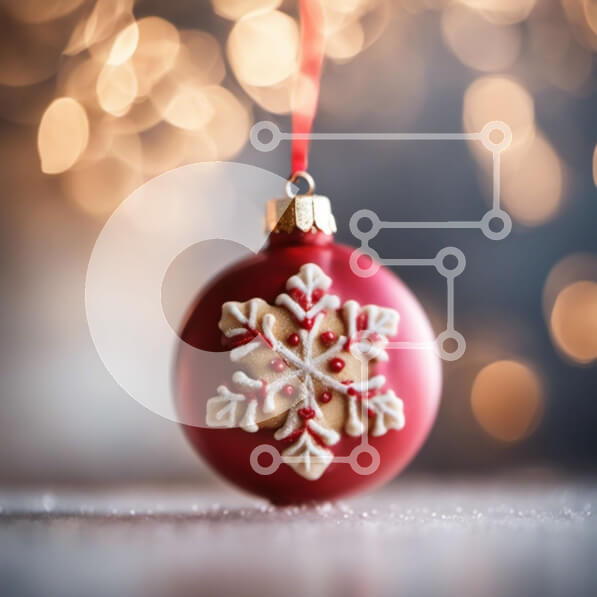 Intra Συλλεκτικό Ξύλινο Παζλ Plywood  4mm - Κόκκινη μπάλα με νιφάδες χιονιού για διακόσμηση διακοπών Σε Ξύλινο Κουτί - Διαστάσεις: 10x10 cm – 25 κομμάτια