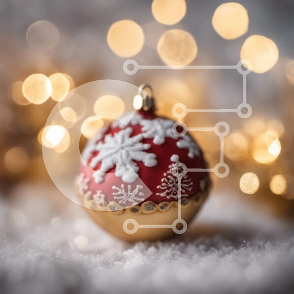 Intra Συλλεκτικό Ξύλινο Παζλ Plywood  4mm - Κόκκινη και χρυσή χριστουγεννιάτικη μπάλα με νιφάδες χιονιού στο χιόνι Σε Ξύλινο Κουτί - Διαστάσεις: 10x10 cm – 25 κομμάτια