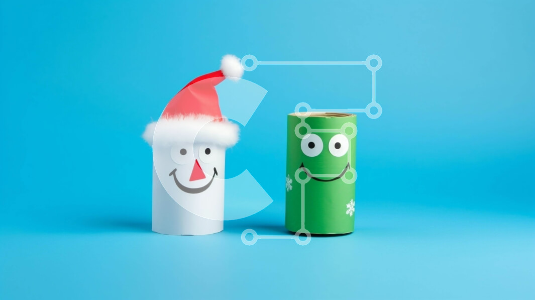 Intra Συλλεκτικό Ξύλινο Παζλ Plywood  4mm - Χριστουγεννιάτικα ρολά από χαρτί υγείας - Άγιος Βασίλης και χιονάνθρωπος σε μπλε φόντο Σε Ξύλινο Κουτί - Διαστάσεις Puzzle: 10x10 cm – 25 κομμάτια