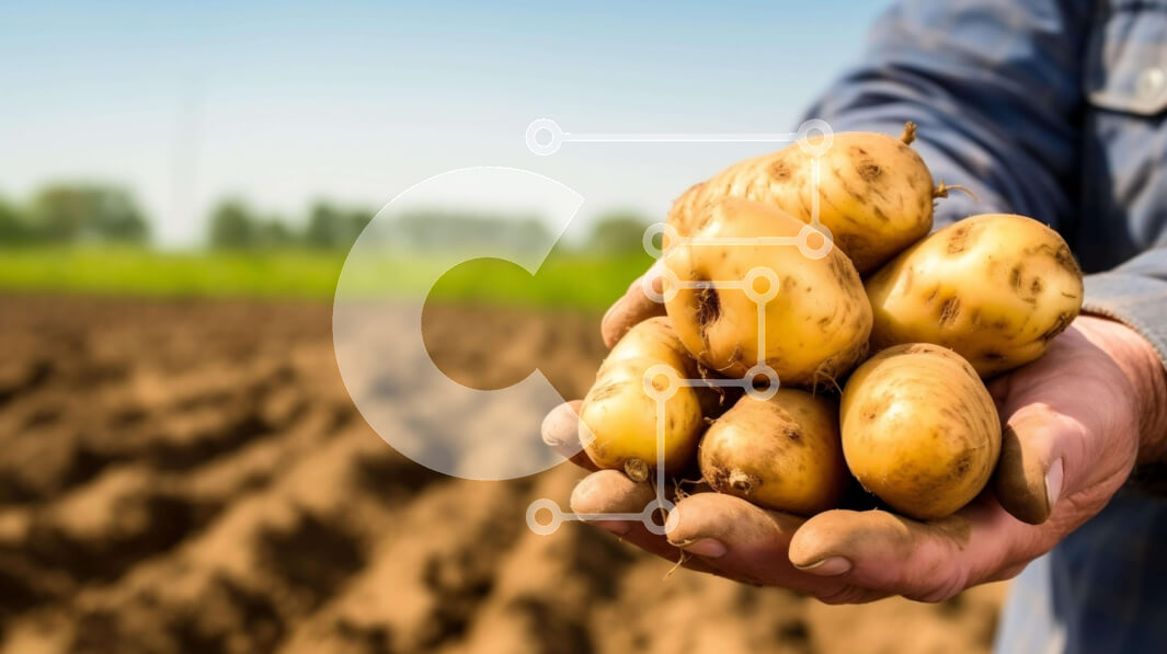 Intra Συλλεκτικό Ξύλινο Παζλ Plywood  4mm - Άτομο που κρατά τσαμπιά πατάτες στο χωράφι Σε Ξύλινο Κουτί - Διαστάσεις: 10x10 cm – 25 κομμάτια