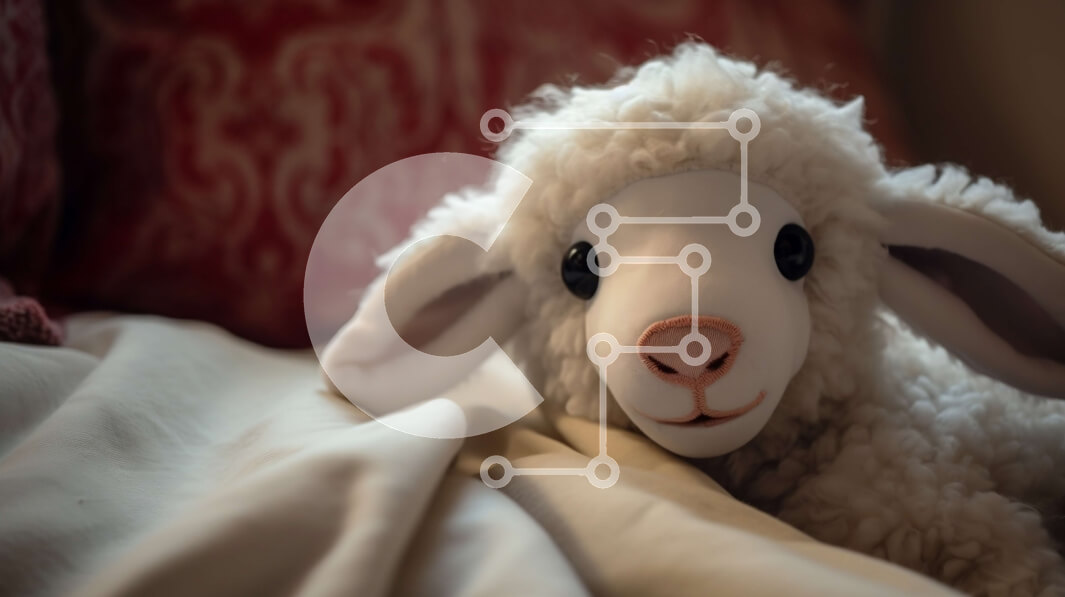 Intra Συλλεκτικό Ξύλινο Παζλ Plywood  4mm - Λευκό γεμιστό αρνί στο κρεβάτι με κόκκινες και λευκές πινελιές Σε Ξύλινο Κουτί - Διαστάσεις Puzzle: 10x10 cm – 25 κομμάτια