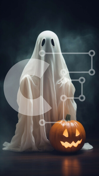 Intra Συλλεκτικό Ξύλινο Παζλ Plywood  4mm - Απόκριες φάντασμα με κολοκύθα σε σκούρο φόντο Σε Ξύλινο Κουτί - Διαστάσεις: 10x10 cm – 25 κομμάτια