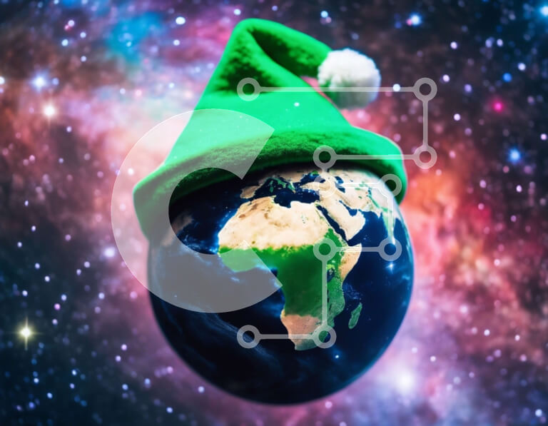 Intra Συλλεκτικό Ξύλινο Παζλ Plywood  4mm - Πράσινο καπέλο Άγιου Βασίλη στη Γη με αστέρια και πλανήτες Σε Ξύλινο Κουτί - Διαστάσεις Puzzle: 10x10 cm – 25 κομμάτια