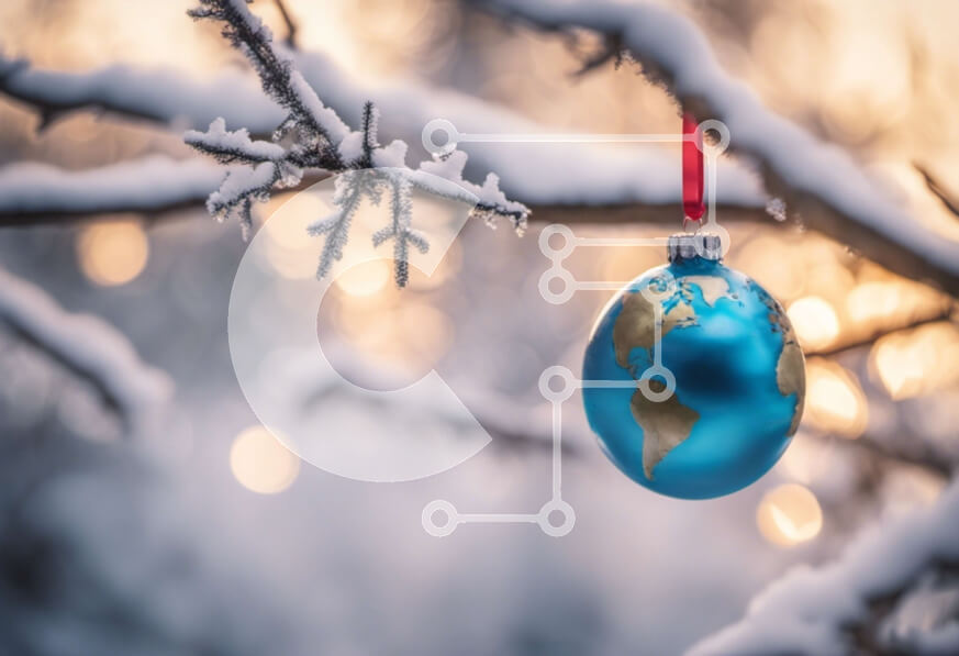 Intra Συλλεκτικό Ξύλινο Παζλ Plywood  4mm - Στολίδι μπλε σφαιρών στο χιονισμένο κλαδί δέντρου Σε Ξύλινο Κουτί - Διαστάσεις: 10x10 cm – 25 κομμάτια