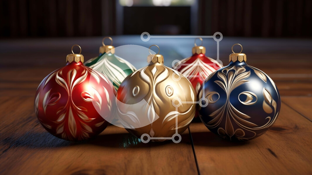 Intra Συλλεκτικό Ξύλινο Παζλ Plywood  4mm - Ομάδα από πολύχρωμα χριστουγεννιάτικα στολίδια στο ξύλινο πάτωμα Σε Ξύλινο Κουτί - Διαστάσεις: 10x10 cm – 25 κομμάτια