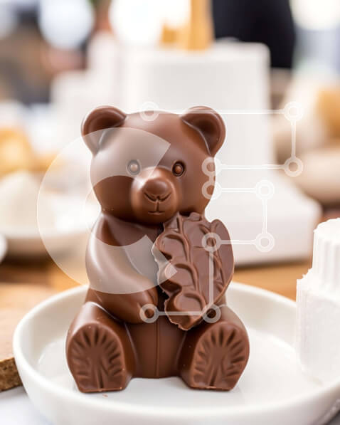 Σετ των 2 Intra Συλλεκτικό Ξύλινο Παζλ Plywood  4mm - Σοκολατένιο αρκουδάκι σε λευκό πιάτο Σε Ξύλινο Κουτί - Διαστάσεις: 10x10 cm – 25 κομμάτια